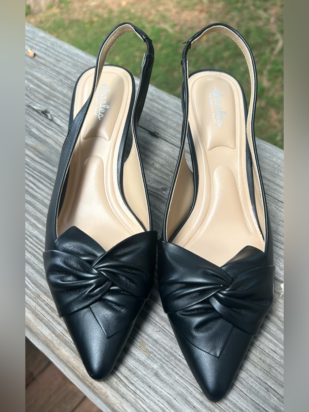 Charles Black Knot-Detail Slingback Kitten Heels